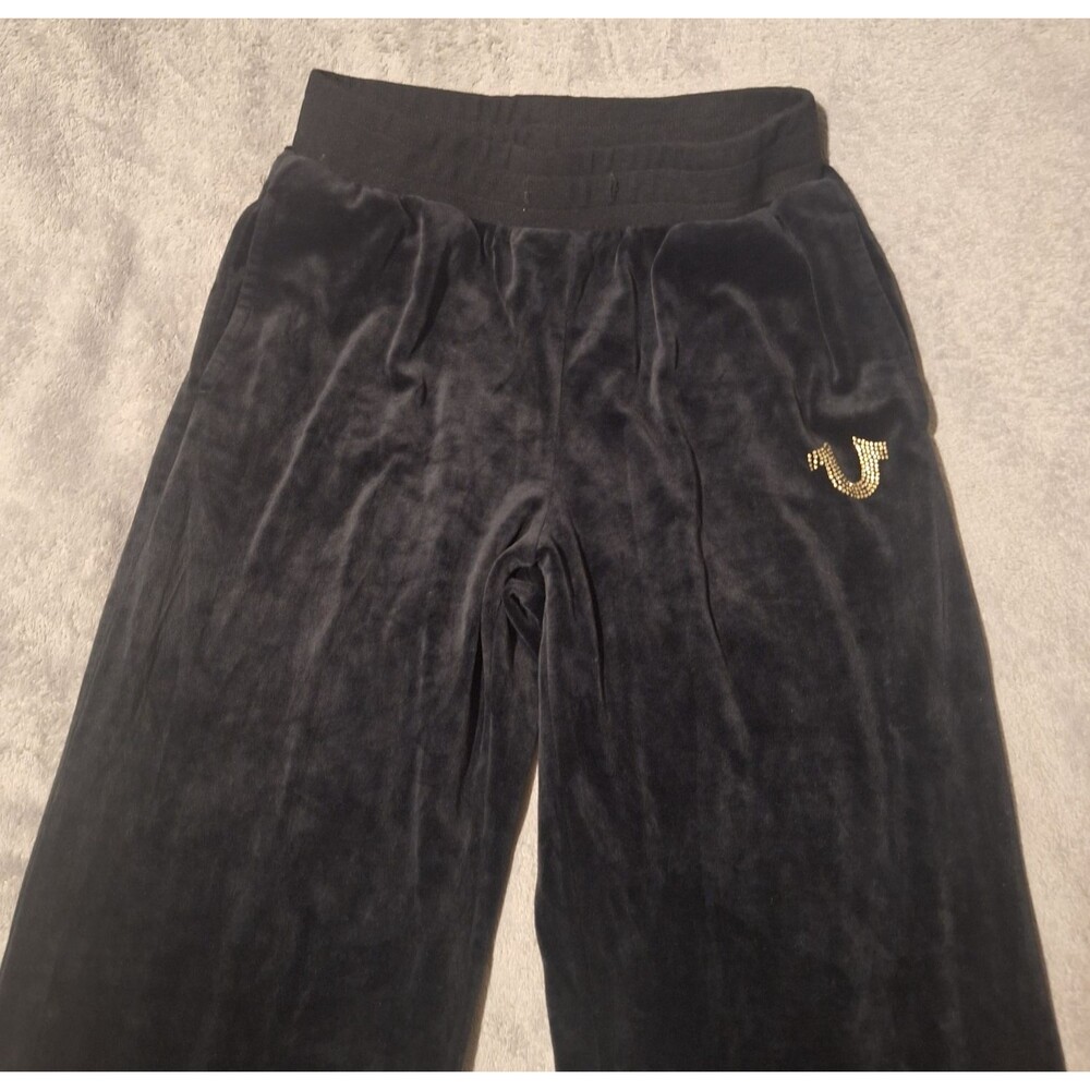 TRUE RELIGION-Velour Women XS Joggers-Black Velvet Sweatpants-Straight Leg - Picture 2 of 11
